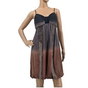 Vintage Y2K Sue Wong Mini Dress Bow Brown Ombre Sequin Bubble Hem 100% Silk Sz 4